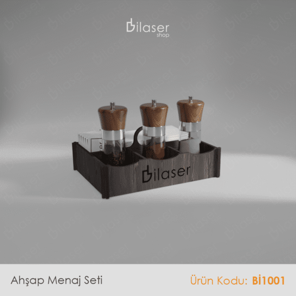 Kompakt Ahşap Menaj Seti - 5 Bölmeli ve Logo Kazımalı